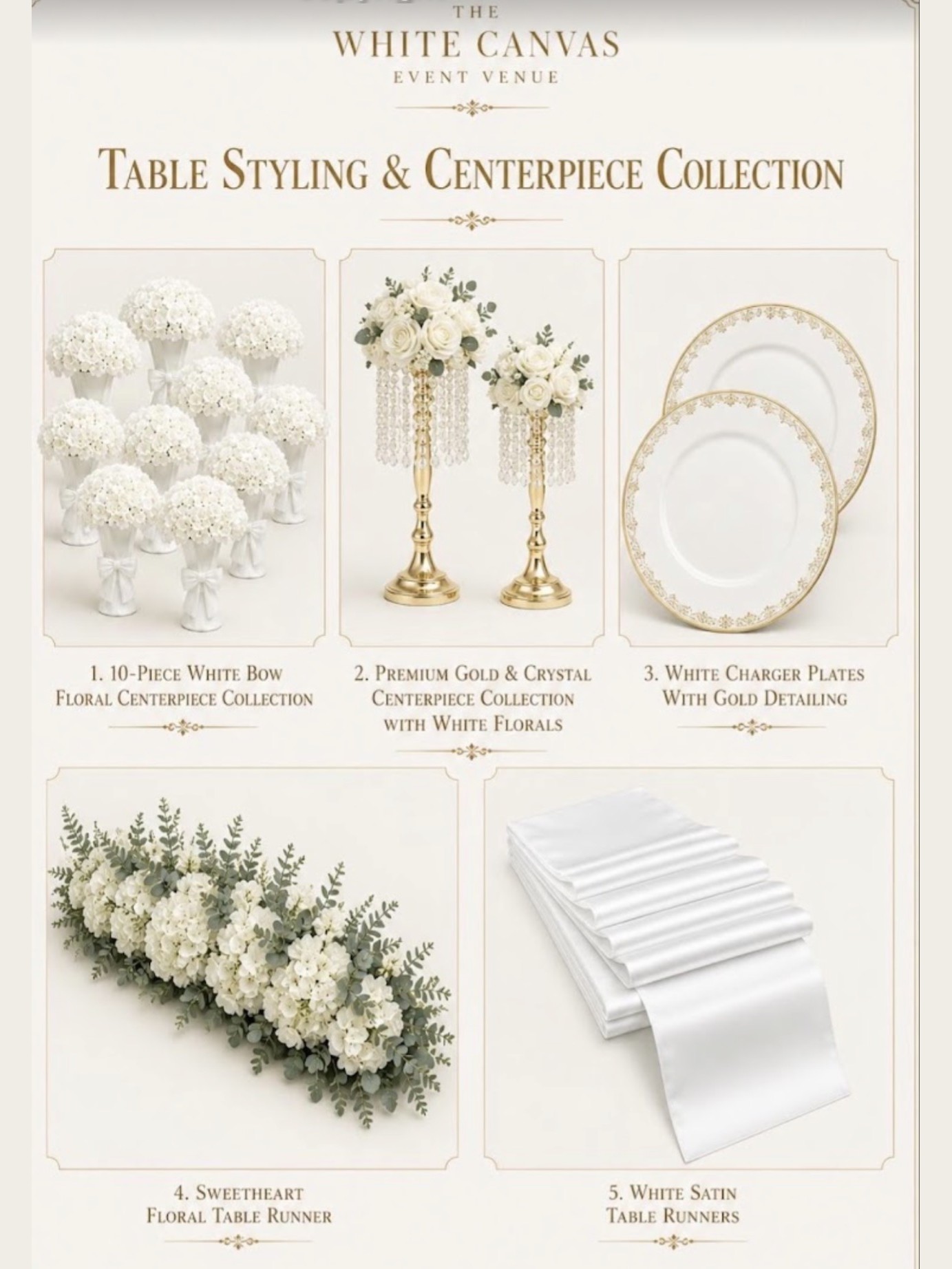 The White Canvas table styling and centerpiece collection