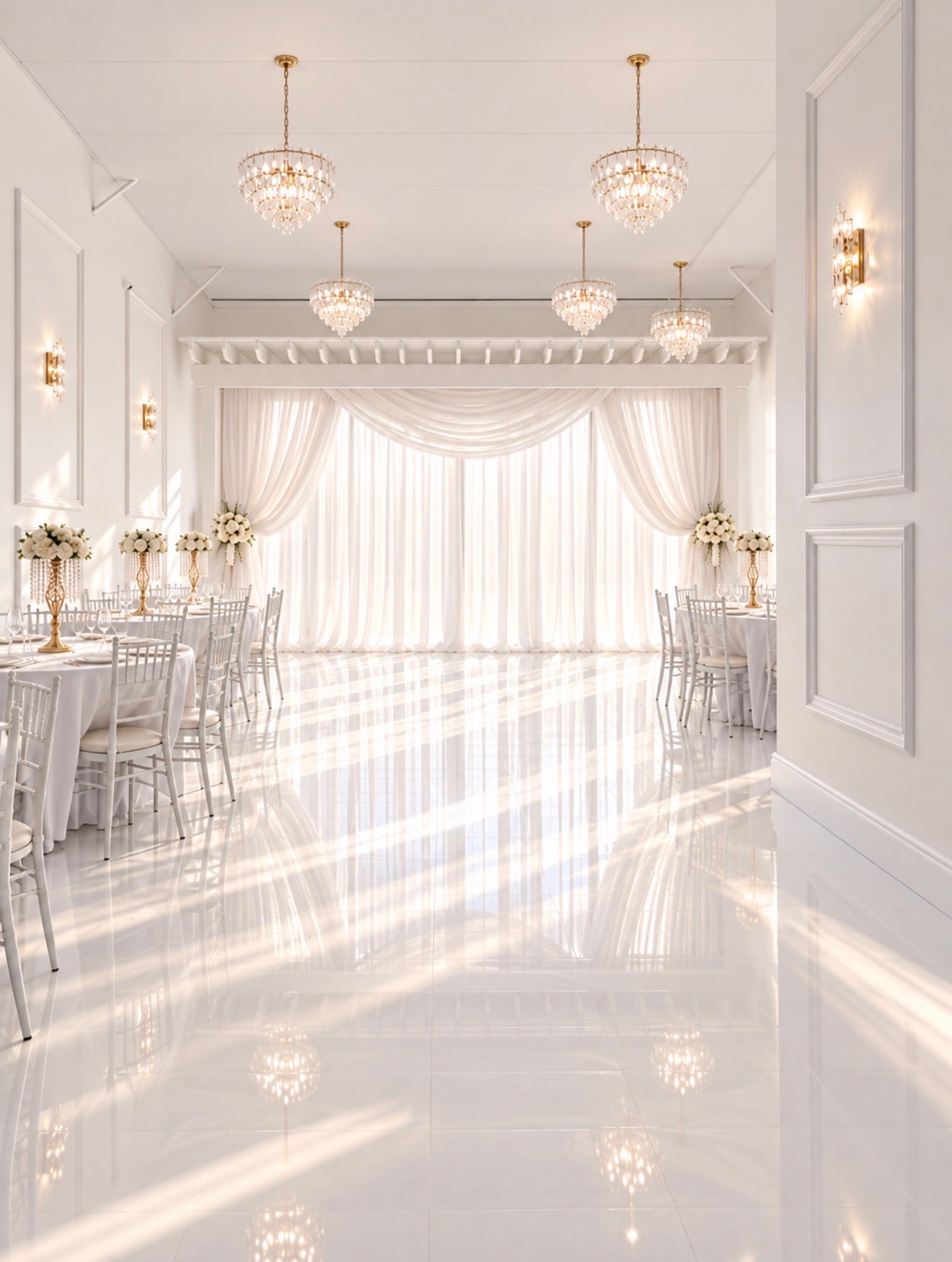 Luminous all-white ballroom at The White Canvas
